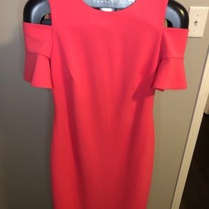 Calvin Klein Coral short sleeve cut-out midi dress